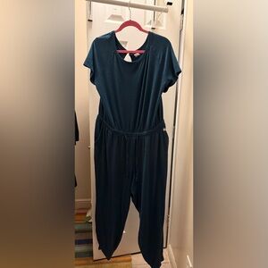 Livi Active Blue Jumpsuit with Collared Neckline and Waist Tie